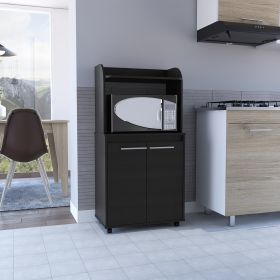 Kira Kitchen Kart; Double Door Cabinet; One Open Shelf; Two Interior Shelves -Black