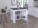 Cala Kitchen Island; Four Legs; Three Shelves -White / Onyx