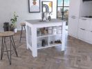 Cala Kitchen Island; Four Legs; Three Shelves -White / Ibiza Marble