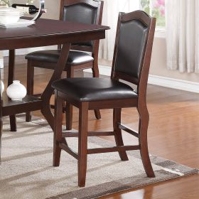 Dark Brown Wood Finish Set of 2 Counter Height Chairs Faux Leather Upholstery Seat Back Kitchen Dining Room Chair