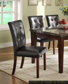 Dark Cherry Finish Wood Dining Chairs Set of 2 Faux Leather Upholstered Button Tufted Kitchen Dining Furniture Transitional Style