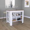 DEPOT E-SHOP Delos Kitchen Island, Four Legs, Three Shelves, White / Walnut