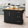 Kitchen Island Cart with 2 Door Cabinet and Three Drawers,43.31 Inch Width with Spice Rack, Towel Rack (Black)