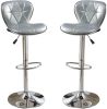 Silver / Grey Faux Leather PVC Stool Counter Height Chairs Set of 2 Adjustable Height Kitchen Island Stools Chrome Base.