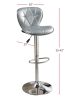 Silver / Grey Faux Leather PVC Stool Counter Height Chairs Set of 2 Adjustable Height Kitchen Island Stools Chrome Base.