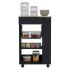 Blosson Kitchen Cart, One Drawer, Two Open Shelves, Four Casters -Black / Light Oak