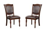 Luxurious Traditional Dining Chairs Brown Cherry Solid wood Espresso Leatherette Seat Set of 2pc Side Chairs Turned Legs Kitchen Dining Room