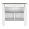 DEPOT E-SHOP Delos Kitchen Island, Four Legs, Three Shelves, White / Ibiza Marble