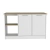 Juniper Kitchen Island, Four Open Shelves, Two Cabinets -Light Oak / White