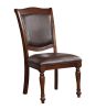 Luxurious Traditional Dining Chairs Brown Cherry Solid wood Espresso Leatherette Seat Set of 2pc Side Chairs Turned Legs Kitchen Dining Room