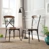 Industrial Style Set of 2pcs Dining Chairs Metal Frame Natural Elm, Bronze Wooden Contour Seat Kitchen Dining Room Furniture