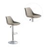 Dining Kitchen Adjustable Bar stool Chair Light Grey Wax Polyurethane Leather Chrome Base Modern Set of 2 Chairs / Bar Stool