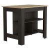 DEPOT E-SHOP Delos Kitchen Island, Four Legs, Three Shelves, Black / Light Oak