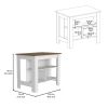 DEPOT E-SHOP Delos Kitchen Island, Four Legs, Three Shelves, White / Walnut