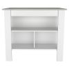 Cala Kitchen Island; Four Legs; Three Shelves -White / Ibiza Marble