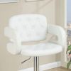 Classic Armrest Tufted White Faux Leather Upholstered Faux Leather Barstool / Chair Adjustable Height Swivel Kitchen Stools 1pc Chair