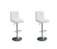 Adjustable Bar stool Gas lift Chair White Faux Leather Tufted Chrome Base Modern Set of 2 Chairs Dining Kitchen