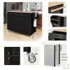 Kitchen Island Cart with Solid Wood Top and Locking Wheels,54.3 Inch Width,4 Door Cabinet and Two Drawers,Spice Rack, Towel Rack (Black)