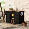 Kitchen cart with Rubber wood desktop rolling mobile kitchen island with storage and 5 draws 53 Inch length (Black)