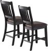 Dark Coffee Classic Wood Kitchen Dining Room Set of 2 High Chairs Fabric upholstered Seat Unique Design Back Counter Height Chairs