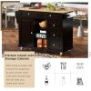 Kitchen cart with Rubber wood desktop rolling mobile kitchen island with storage and 5 draws 53 Inch length (Black)