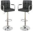 Black Faux Leather Bar Stool Counter Height Chairs Set of 2 Adjustable Height Kitchen Island Stools