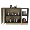 Sicilia Kitchen Island, Two External Shelves, Double Door Cabinets, Three Shelves -Black / Light Oak