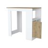 Aurora Kitchen Island with Open Compartment and Cabinet in White and Macadamia