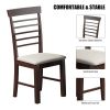 2 PCS Retro Dining Chair Rustic Rubberwood Dining Upholstered Chair with High Backrest Cushion for Small Space Kitchen Cream and Dark Cappuccino