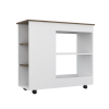 DEPOT E-SHOP Pl Kitchen Cart Two Storage Shelves, Three Side Shelves, Four Casters, White / Dark Brown