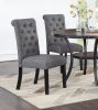 Charcoal Fabric Set of 2 Dining Chairs Contemporary Plush Cushion Side Chairs Tufted Back Chair Kitchen Dining Room