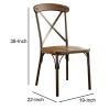 Industrial Style Set of 2pcs Dining Chairs Metal Frame Natural Elm, Bronze Wooden Contour Seat Kitchen Dining Room Furniture