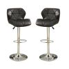 Modern Kitchen Island Stools Black Faux Leather Stool Counter Height Chairs Set of 2 Adjustable Height Gas Lift Chrome Base.