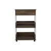 DEPOT E-SHOP Pillar Kitchen Cart, Four Casters, Three Shelves, White / Dark Walnut