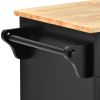 Kitchen cart with Rubber wood desktop rolling mobile kitchen island with storage and 5 draws 53 Inch length (Black)