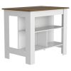 DEPOT E-SHOP Delos Kitchen Island, Four Legs, Three Shelves, White / Walnut