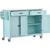 Kitchen Island Cart with 4 Door Cabinet and Two Drawers and 2 Locking Wheels - Solid Wood Top, Adjustable Shelves, Spice & Towel Rack(Mint Green)