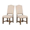 Rustic Classic 2pcs Dining Chairs Beige Fabric Upholstered Cushion Side Chairs Nailhead Trim Kitchen Dining Room Solid wood Light Oak