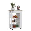 Blosson Kitchen Cart, One Drawer, Two Open Shelves, Four Casters -White / Light Oak