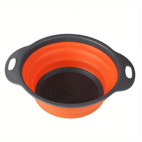 1pc Silicone Folding Drain Basket Fruit Vegetable Washing Basket Foldable Strainer Colander Collapsible Drainer Kitchen Storage Tool (Color: Orange2)