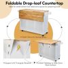 Kitchen Island Trolley Cart Wood with Drop-Leaf Tabletop and Storage Cabinet